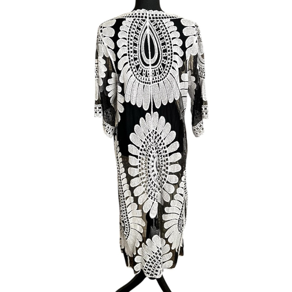 Cupshe Tie Front Sheer Black White Beach Cover Up - Picture 8 of 10